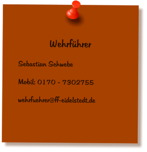 Wehrfhrer  Sebastian Schwebe  Mobil: 0170 - 7302755  wehrfuehrer@ff-eidelstedt.de