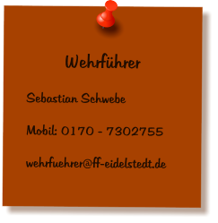Wehrfhrer  Sebastian Schwebe  Mobil: 0170 - 7302755  wehrfuehrer@ff-eidelstedt.de